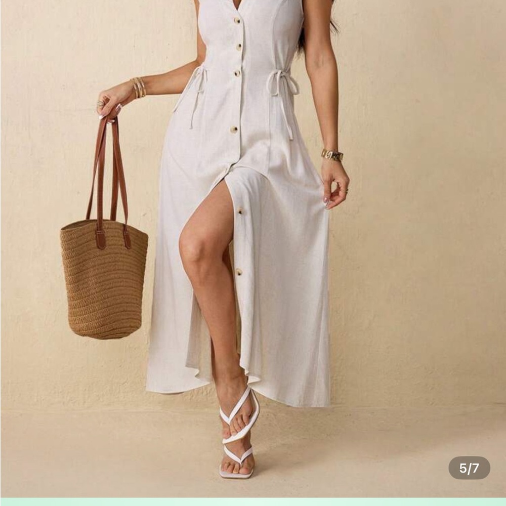 Linen Khaki Sleeveless Maxi Dress Petite